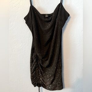 S Windsor Elegant Spaghetti Strap Black Sparkley Cocktail Dress